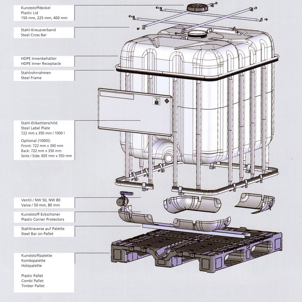 1000 Litre New IBC with Combi Pallet - Non UN Approved Natural Bottle