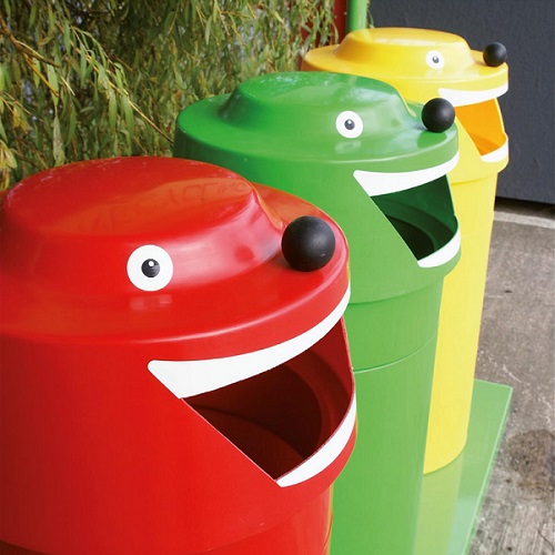 Face Litter Bin - 90 Litre Capacity - red green yellow lifestyle
