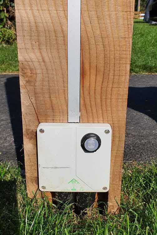 Stratton Single LED Lighting Larch Timber Bollard - lower close up