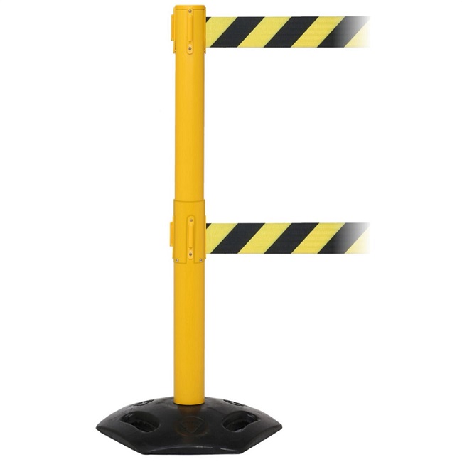 WeatherMaster 250 Heavy Duty Twin Retractable Belt Barrier - 3.4m Belts with Warning Message