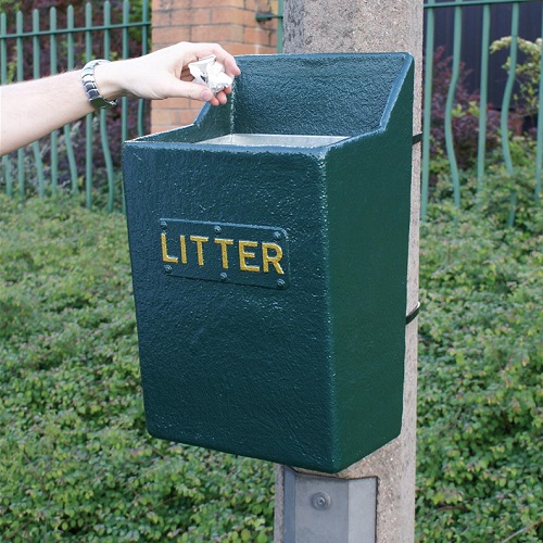 Post Mountable Open Top Litter Bin - green