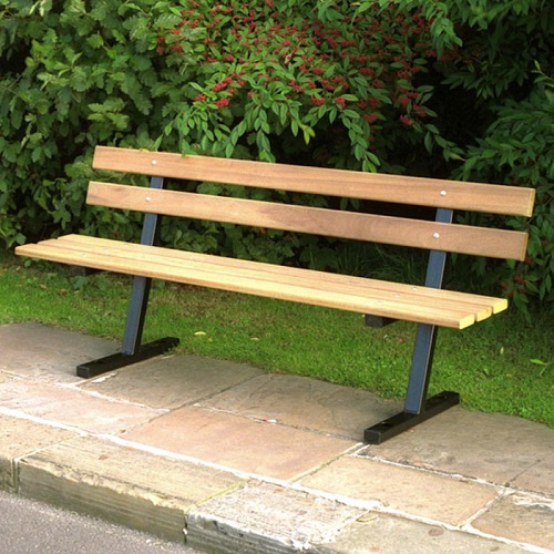 Iroko Hardwood Slatted Bench with Backrest