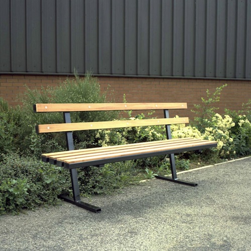 Iroko Hardwood Slatted Bench with Backrest