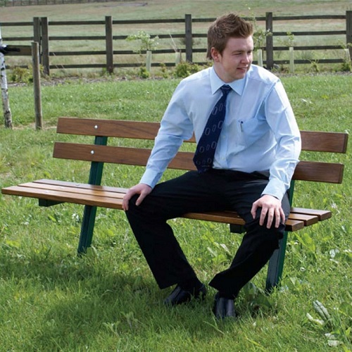 Iroko Hardwood Slatted Bench with Backrest