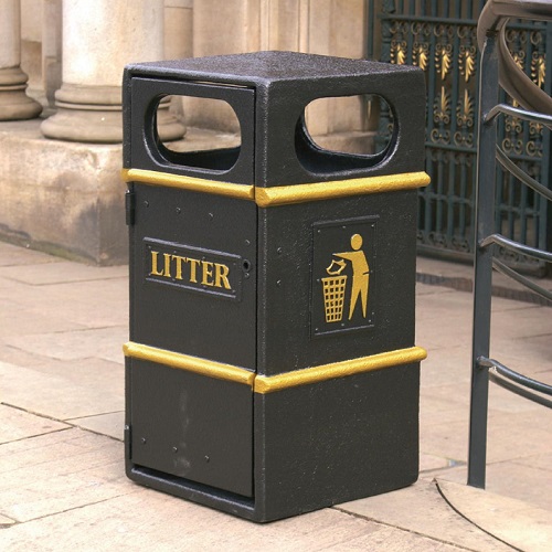 GFC Square Closed Top Litter Bin - 84 Litre - textured black 