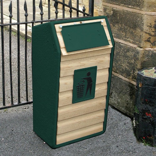 Timber Fronted Single Litter Bin - 105 Litre