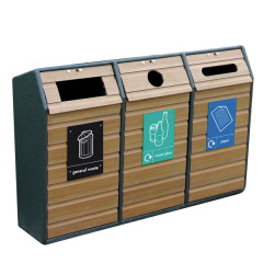 Timber Fronted Triple Recycling Unit - 294 Litre - dark oak