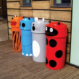 Set of 4 Animal Face Litter Bins - Tiger, a Mouse, a Ladybird and a Hippo