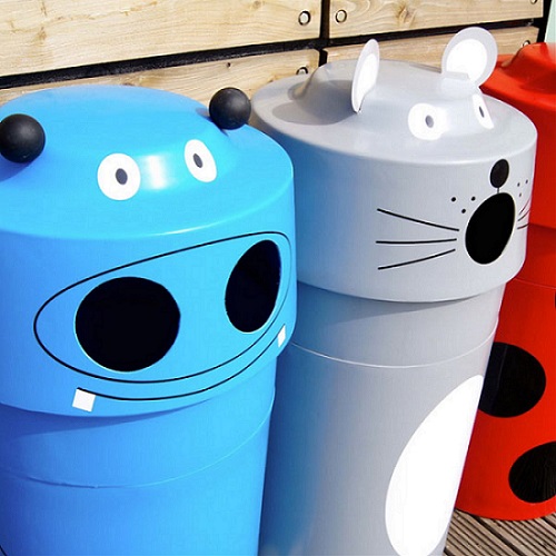 Hippo Animal Face Litter Bin - 90 Litre 