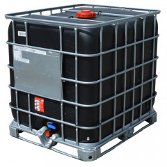 1000 litre reconditioned IBC with 3" valve, black bottle and steel pallet