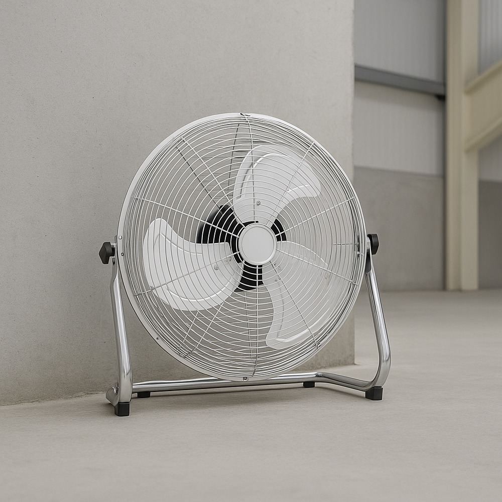 Chrome Floor Fan with 3 Speed Adjustment