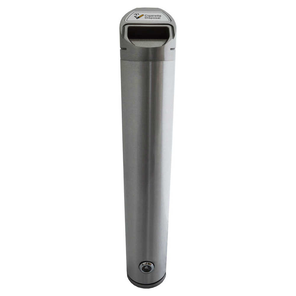 Brushed Aluminium Post-Mounted Cylindrical Cigarette Bin