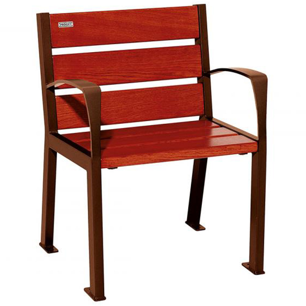 Silaos Wood and Steel Chair - Mahogany - Armrests - corten effect