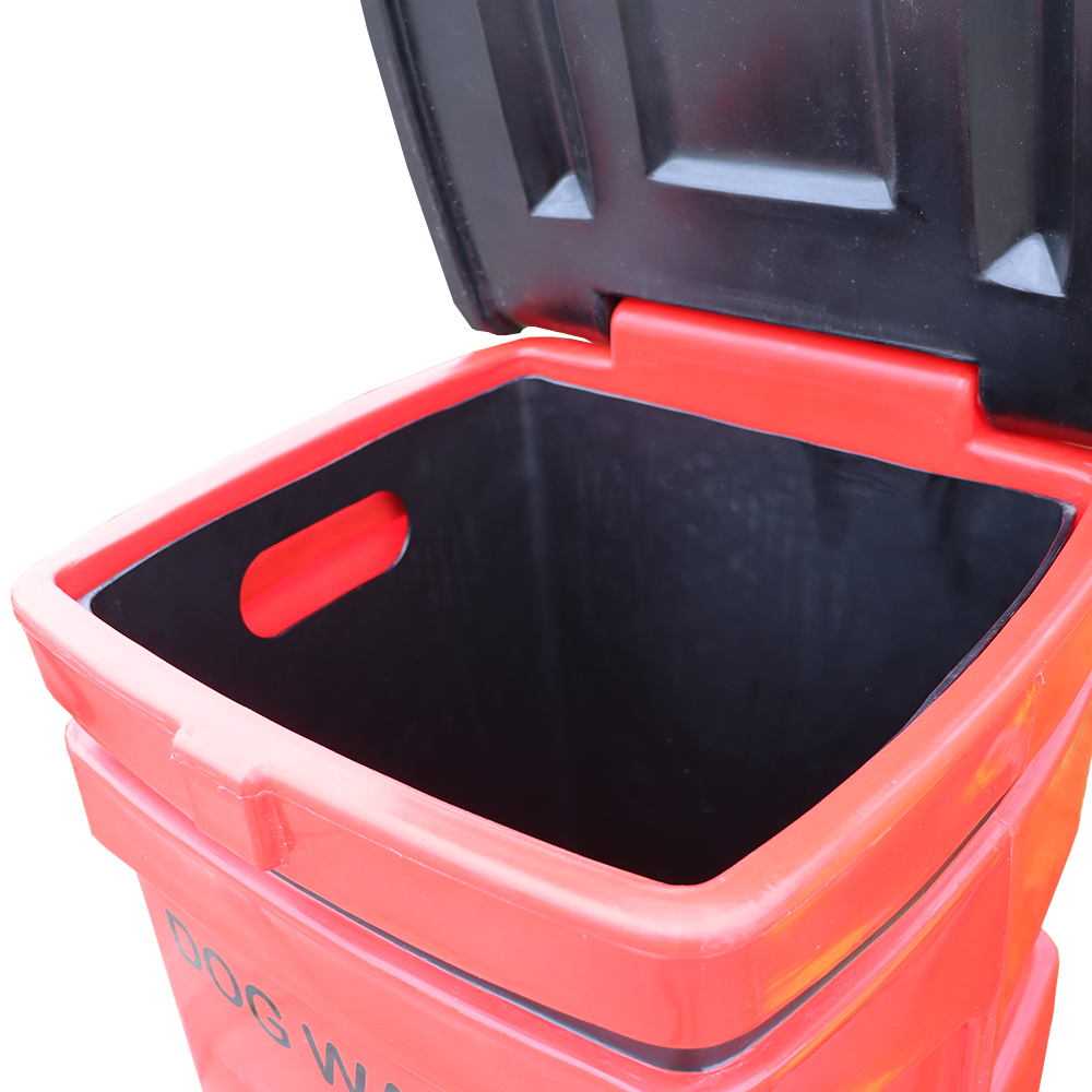 Dog Poo Bin - 40 Litres - red open 