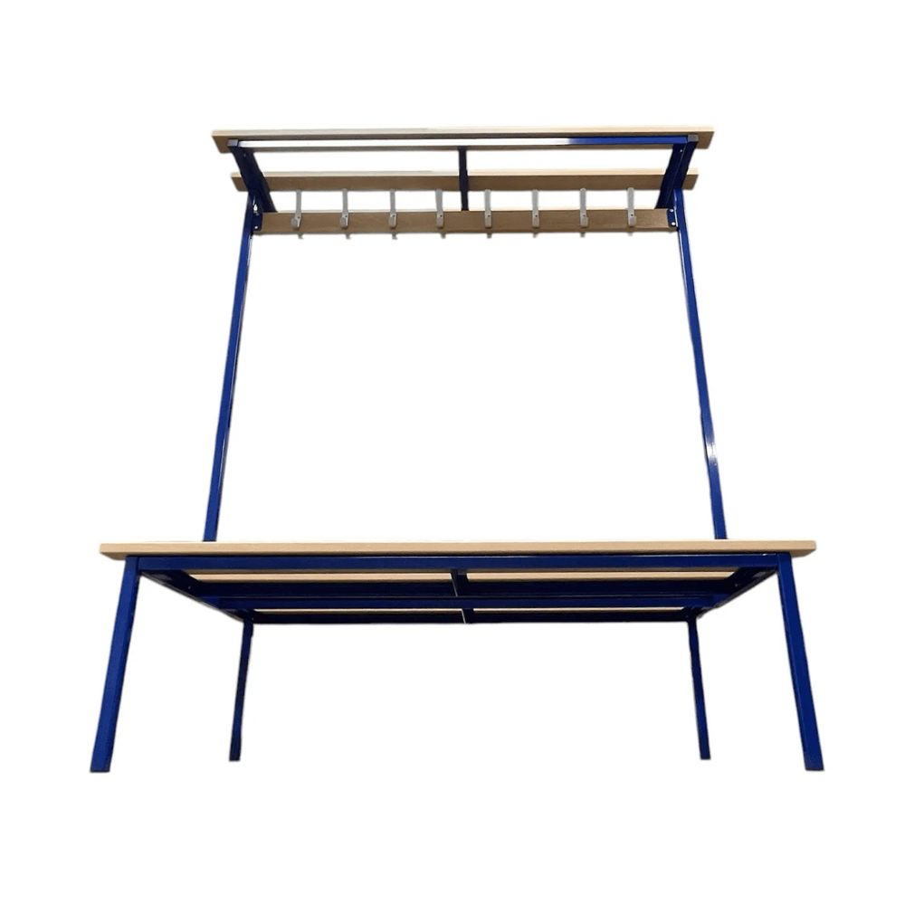 Double Sided Changing Room Bench with Shelf and Hooks