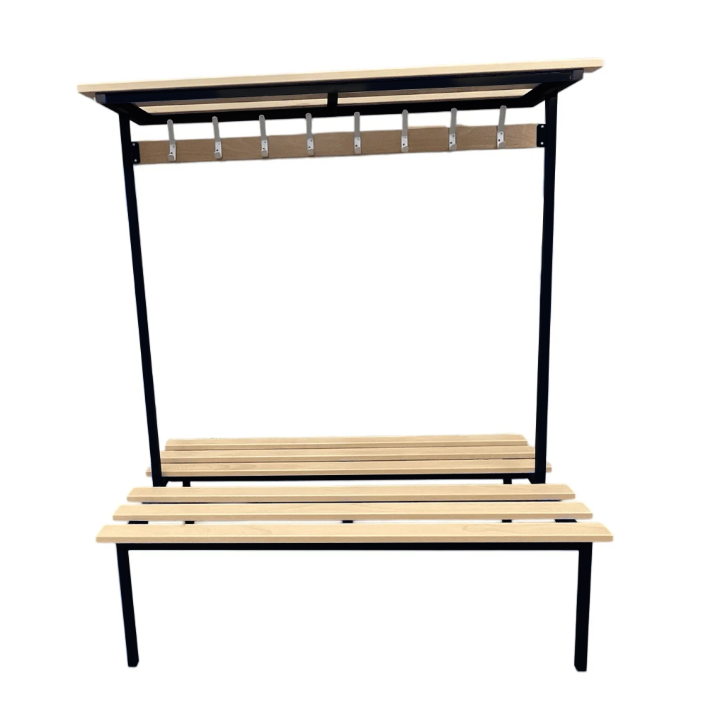 Double Sided Changing Room Bench with Shelf and Hooks