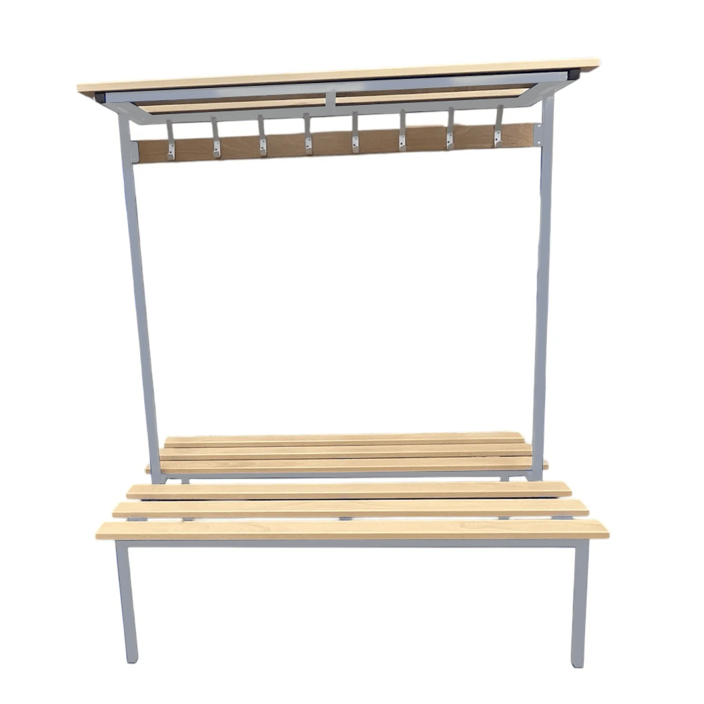 Double Sided Changing Room Bench with Shelf and Hooks