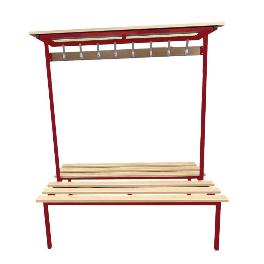 Double Sided Changing Room Bench with Shelf and Hooks