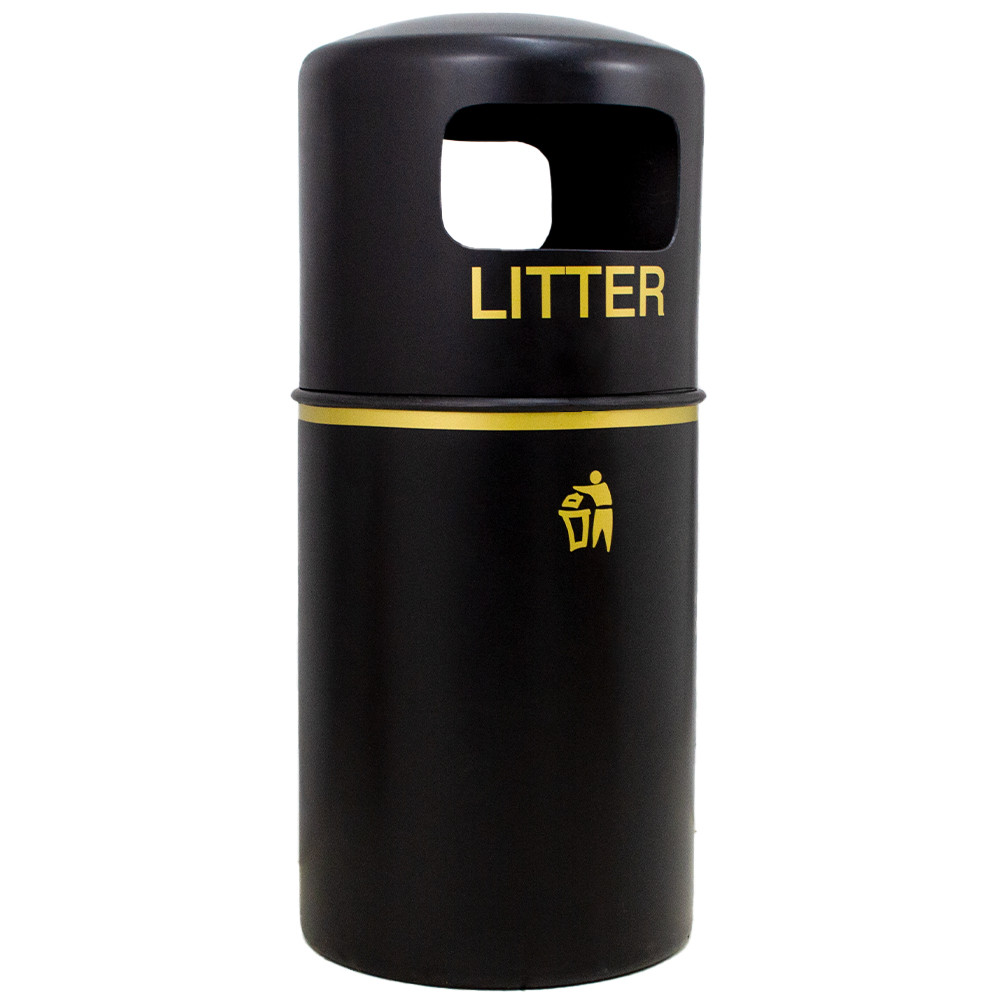 Eco Recycled Hooded Top Litter Bin - 90 Litre - black