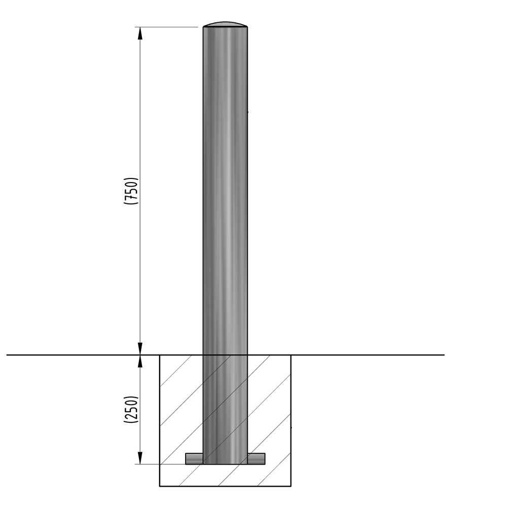 750mm Tall Galvanised Steel Bollard - dimensions