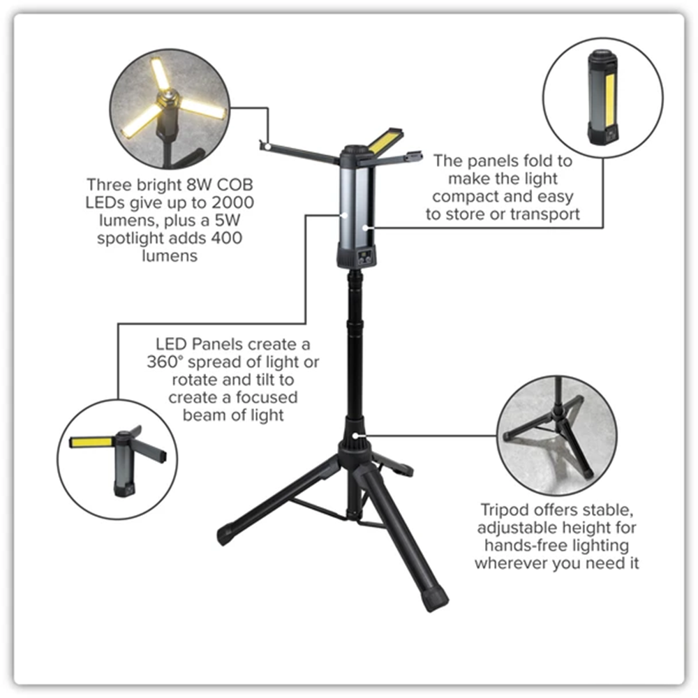 Rechargeable Flexible Floodlight with Tripod 24W COB LED & 5W SMD LED