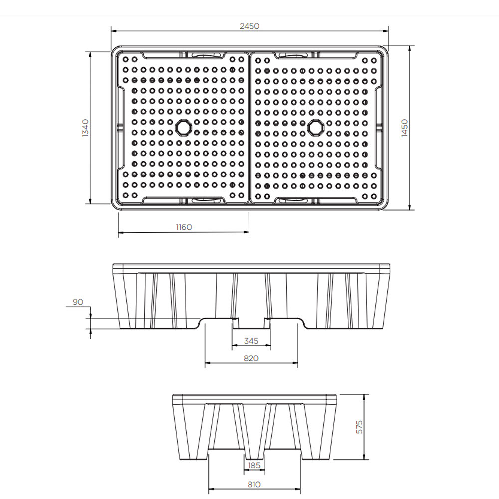 Double IBC Spill Bund with Grate - 1130 Litres