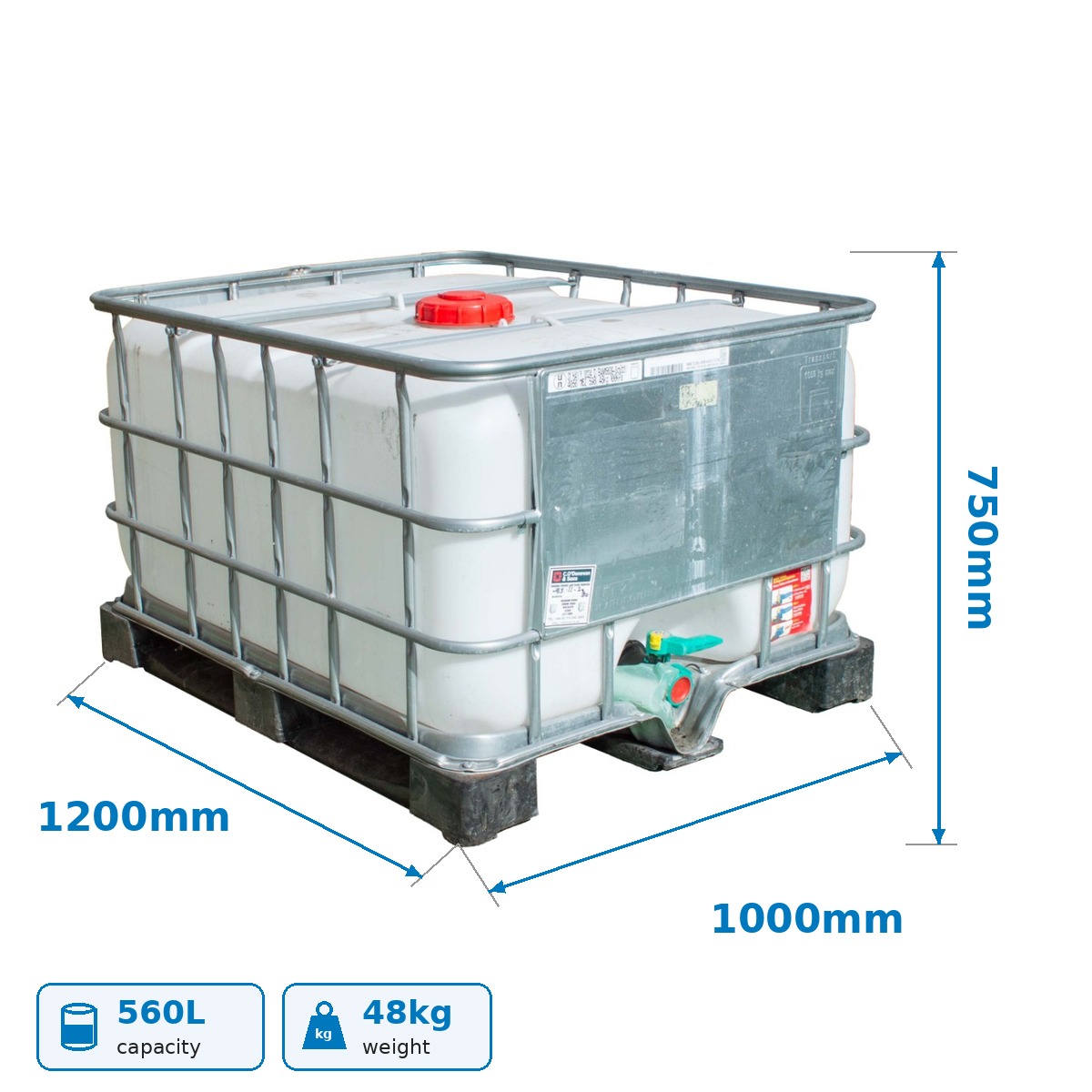 560 Litre Reconditioned IBC - Plastic Pallet - Grade B