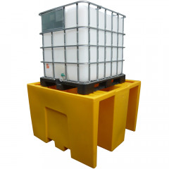 Yellow IBC Spill pallet with a natural translucent IBC on top