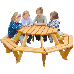 8 seater infant octaginal timber picnic bench.