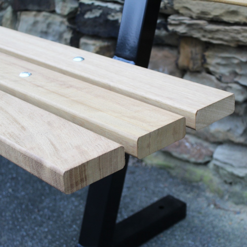 Iroko Hardwood Slatted Bench with Backrest