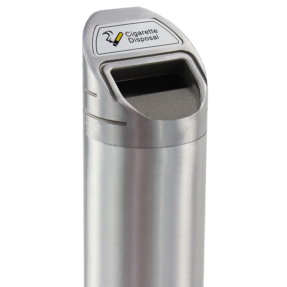 Brushed Aluminium Post-Mounted Cylindrical Cigarette Bin