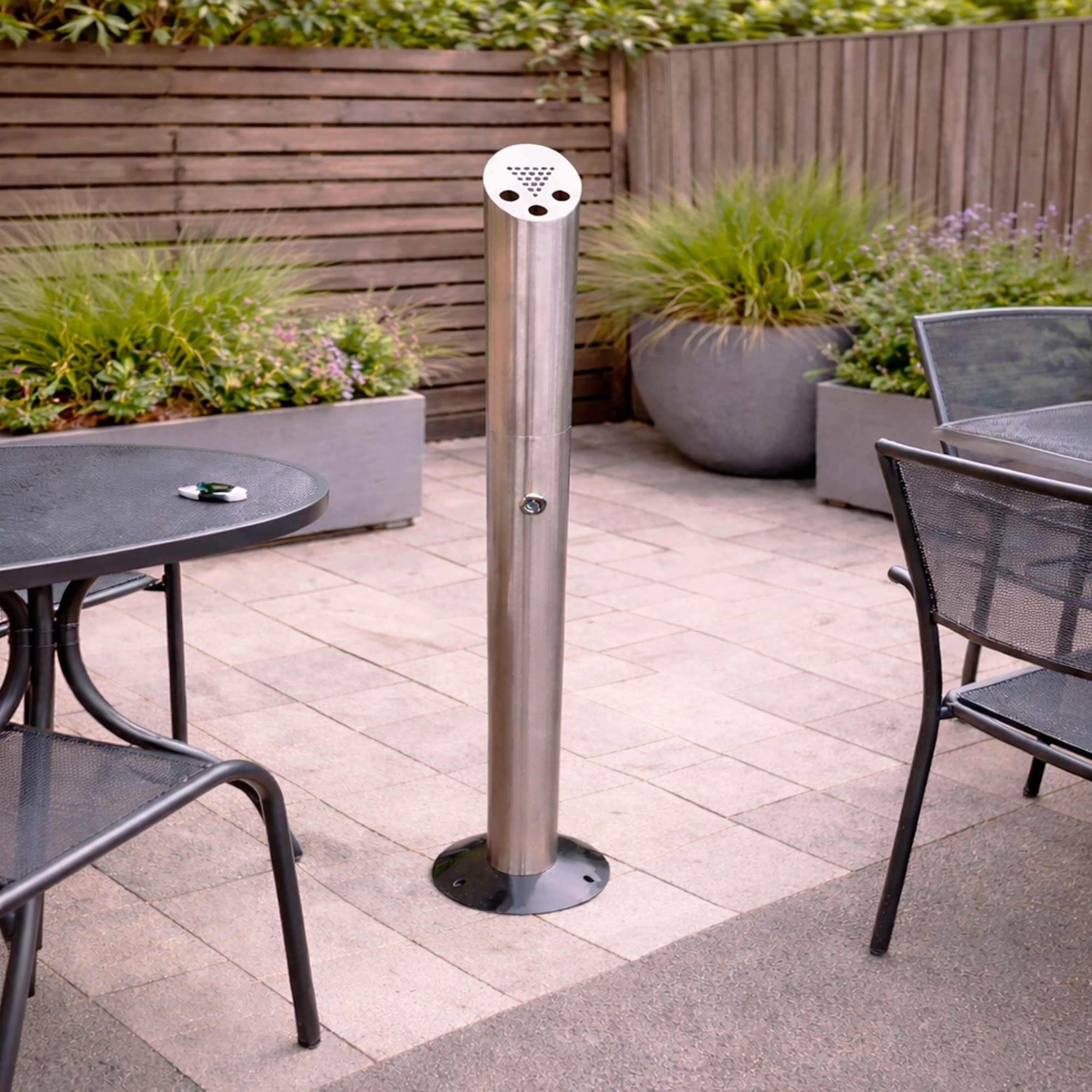 Floor Mounted Brushed Steel Cylinder Cigarette Bin