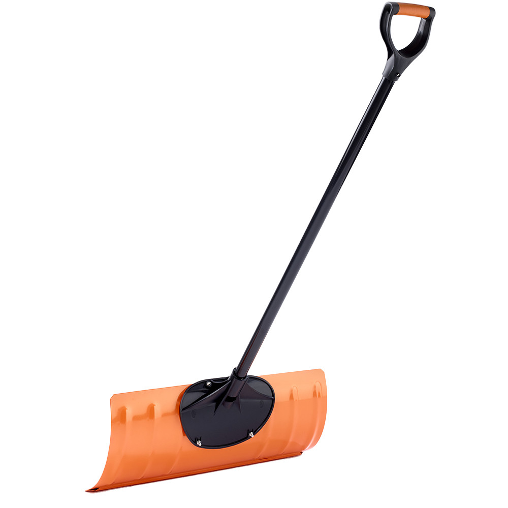 Snow pusher deals shovel with wheels