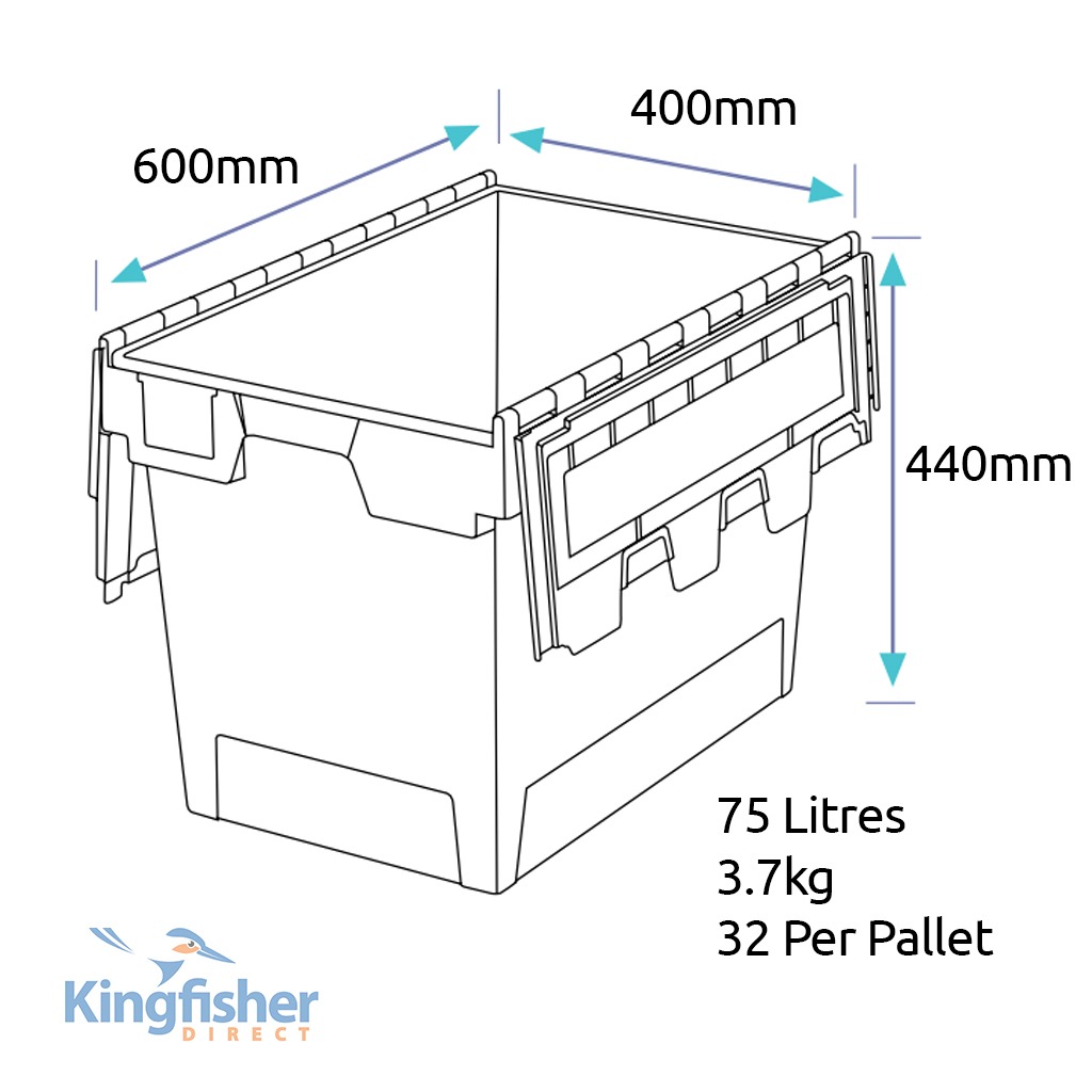 Heavy Duty Plastic Box Euro Stackable Container With Lid - 75 Litres