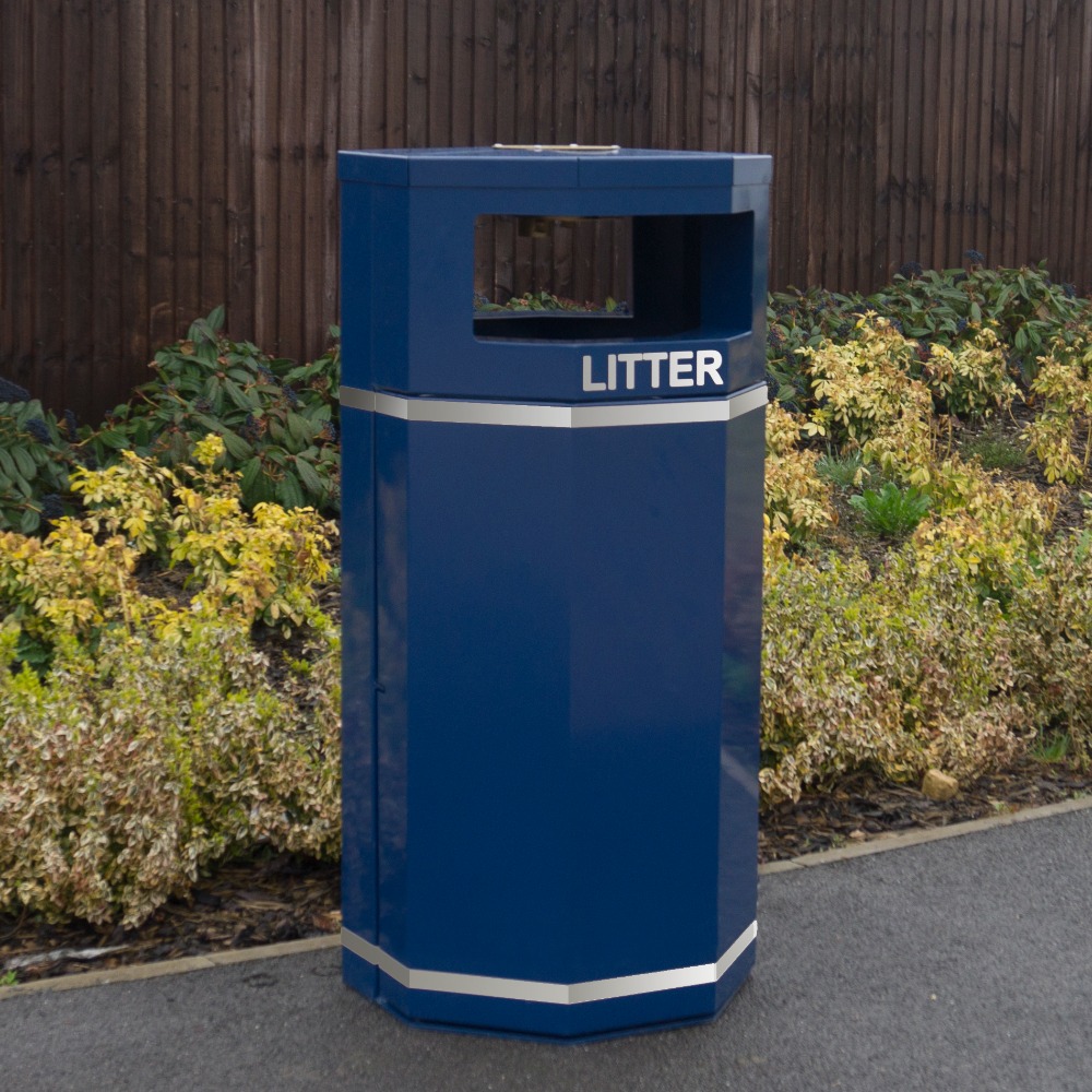 Octagonal Litter Bin - 90 Litre - blue