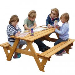 Children on the 6 seater timber picnic bench.