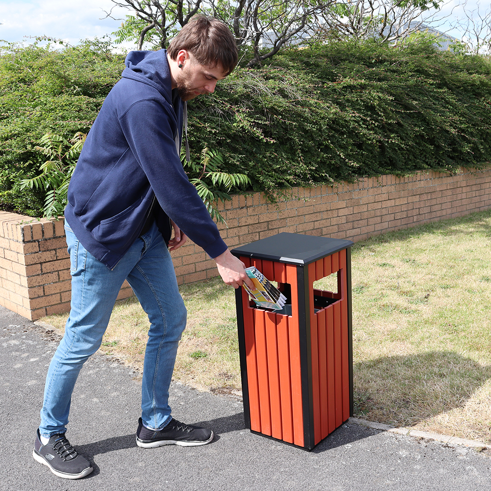 Wood Effect Waste Bin - 42 Litre