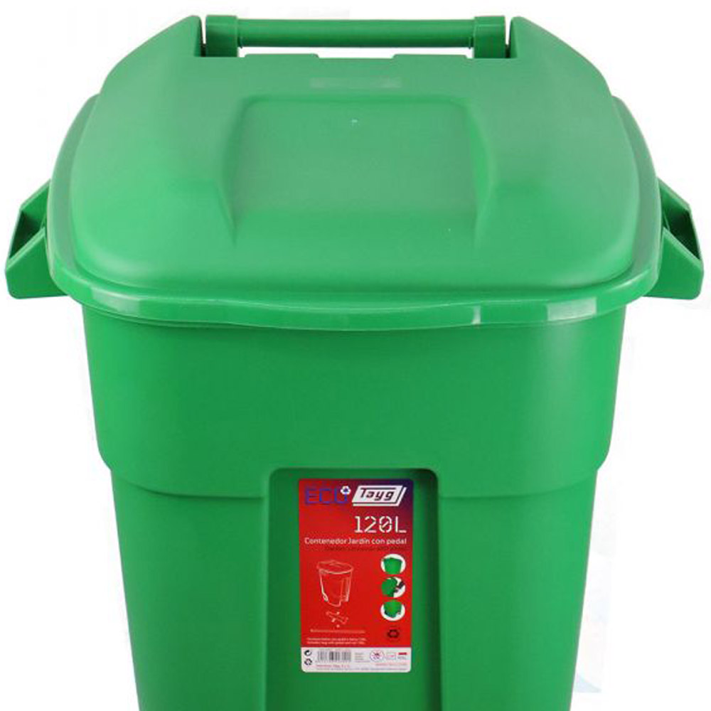 Pedal Operated Wheeled Litter Bin - 120 Litre Capacity - Solid Colour - green lid view