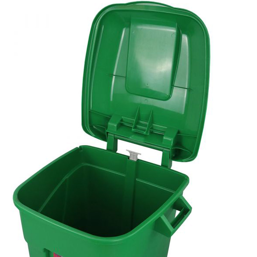 Pedal Operated Wheeled Litter Bin - 120 Litre Capacity - Solid Colour - green open lid