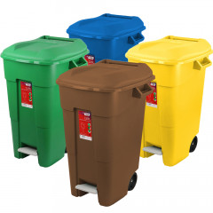 Pedal Operated Wheeled Litter Bin - 120 Litre Capacity - Solid Colour