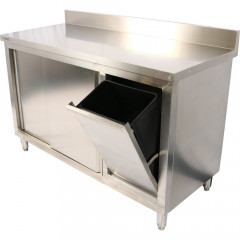 Commercial Kitchen Worktop with Rubbish Bin - Stainless Steel