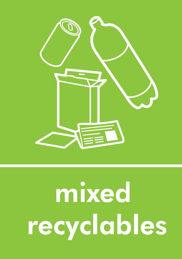 EcoArc External Recycling Bin - 80 Litre - mixed recyclables sign