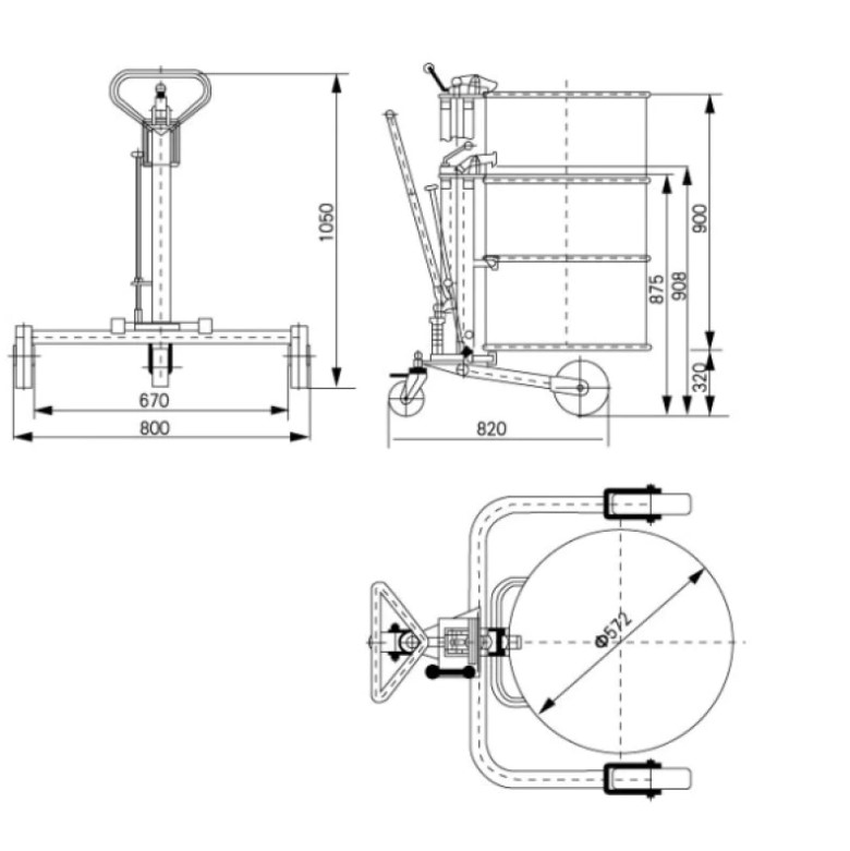 Hydraulic Steel Drum Lifting Trolley - 250kg Capacity