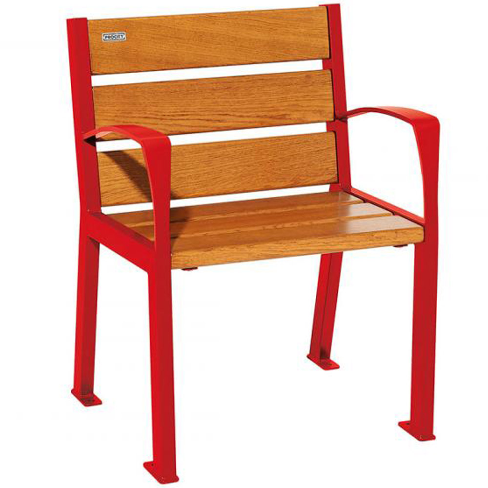 Silaos Wood and Steel Chair - Light Oak - Armrests - traffic red