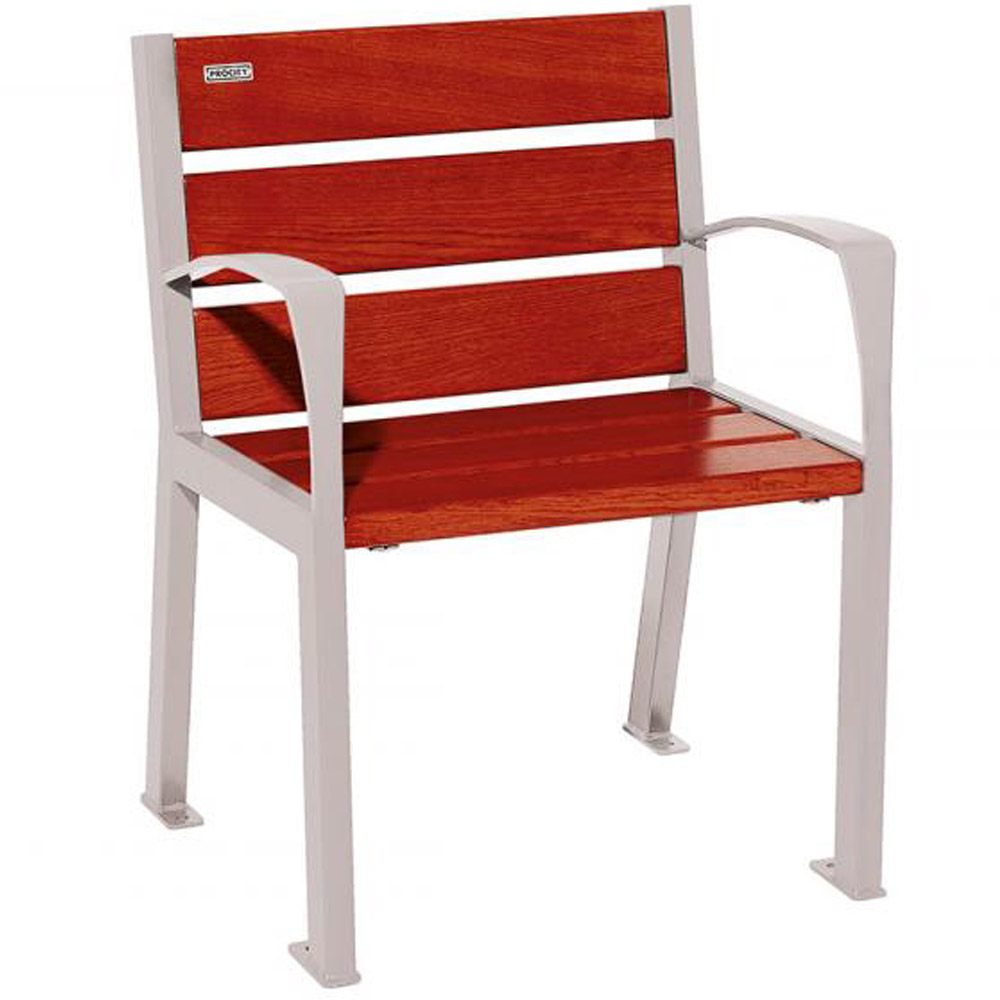 Silaos Wood and Steel Chair - Mahogany - Armrests - grey