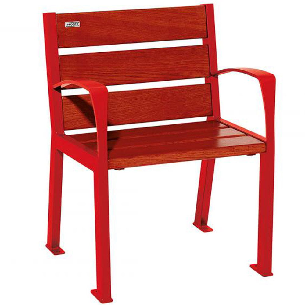 Silaos Wood and Steel Chair - Mahogany - Armrests - red