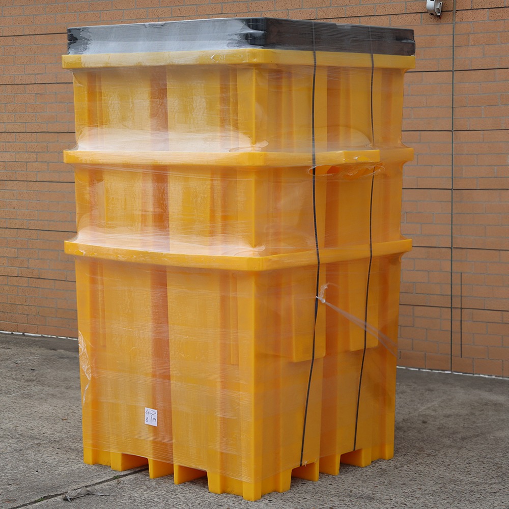 Single IBC Spill Bund - 4 Way Entry - Yellow