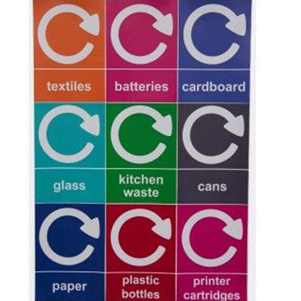 Slim Metal Look Plastic Recycling Bin - signage