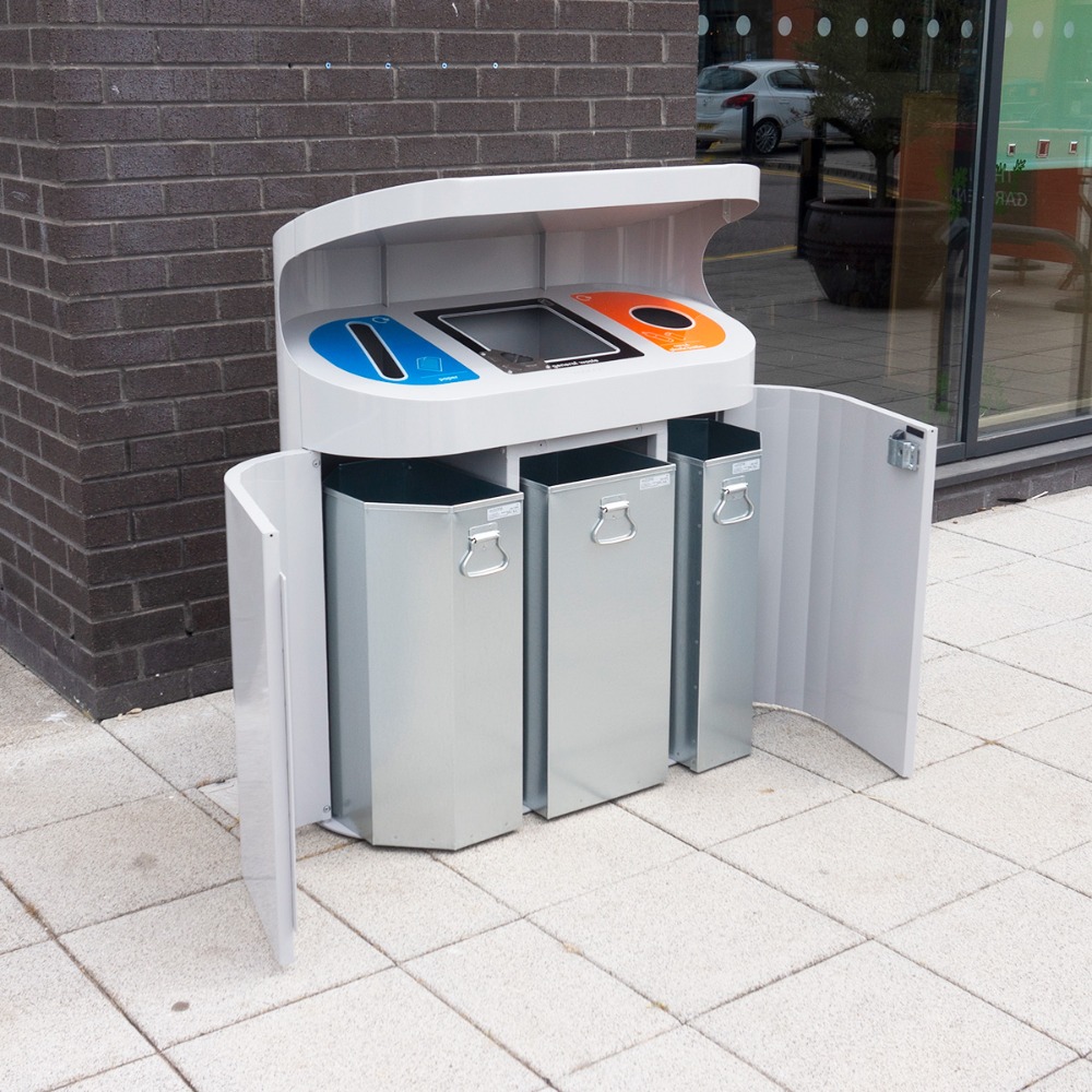 Torpedo Triple External Recycling Bin with Hood - 162 Litre