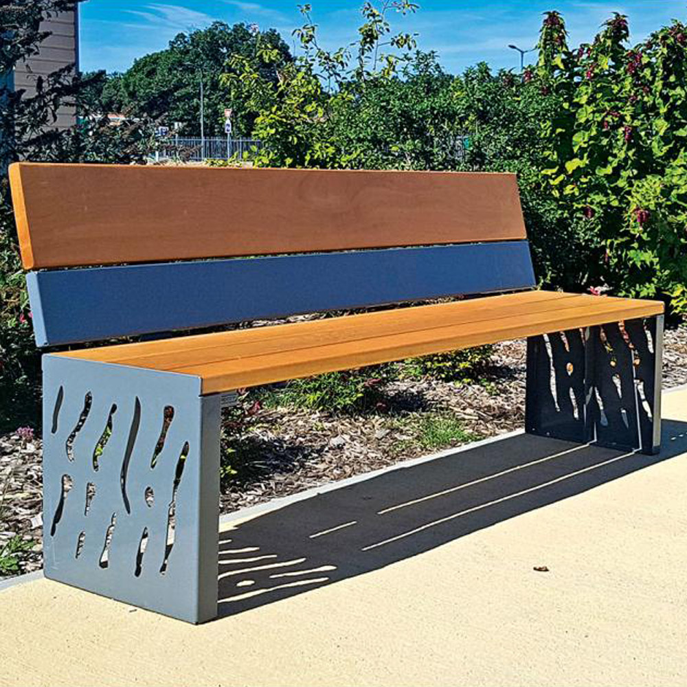 Venice Wood and Steel Bench with Backrest